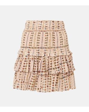 Isabel Marant Naomi Shirred Tiered Printed Cotton-Voile Mini Skirt - Natural