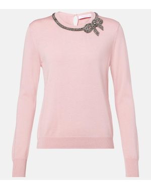 Carolina Herrera Embellished Silk And Cotton Sweater - Pink