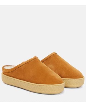 Isabel Marant Fozee Shearling-Lined Suede Slippers - Brown
