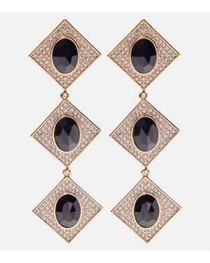 Self-Portrait Crystal-Embellished Drop Earrings - Black