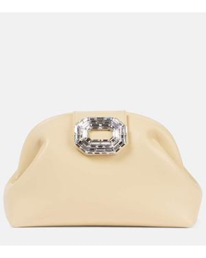 AMINA MUADDI Camelia Embellished Leather Clutch - Natural