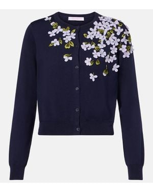 Carolina Herrera Embroidered Silk And Cotton Cardigan - Blue