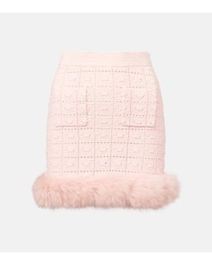 Self-Portrait Minirock Aus Strick Mit Faux Fur - Pink