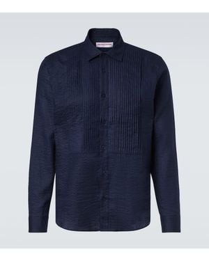 Orlebar Brown Giles Cotton And Linen Tuxedo Shirt - Blue