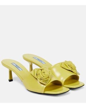 Prada Pantoletten Aus Leder - Gelb