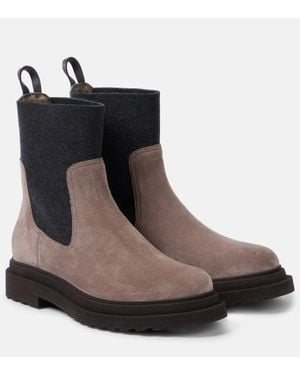 Brunello Cucinelli Ankle Boots Aus Veloursleder - Braun