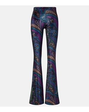 Etro Printed High-Rise Velvet Flared Trousers - Blue