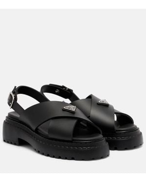 Prada Logo Rubber Platform Sandals - Black