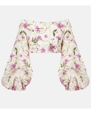 Agua Bendita Duria Floral Linen Crop Top - Metallic