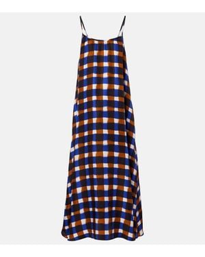 Asceno Napoli Checked Silk Twill Maxi Dress - Blue