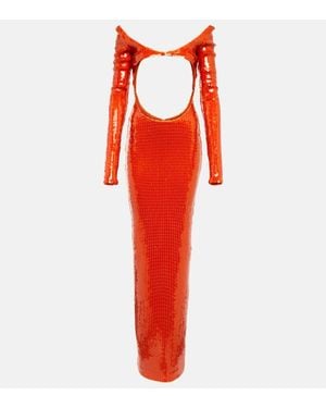LAQUAN SMITH Abito Lungo Con Paillettes E Cut-Out - Rosso