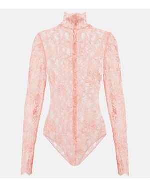 Valentino Turtleneck Lace Bodysuit - Pink