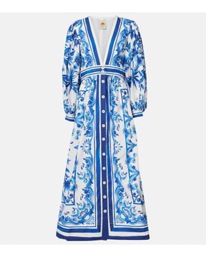 FARM Rio Garden Tiles Cotton Shirt Dress - Blue