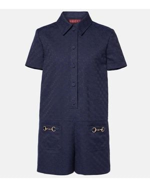 Gucci Jumpsuit Corta Horsebit - Blu