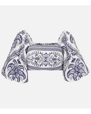 FARM Rio Bedruckte Bluse Tropical Cameo Aus Leinen - Blau
