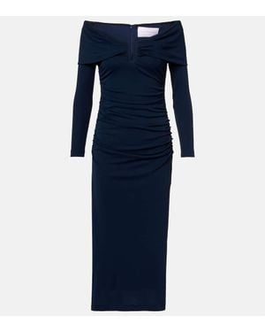 Carolina Herrera Off-Shoulder Ruched Midi Dress - Blue
