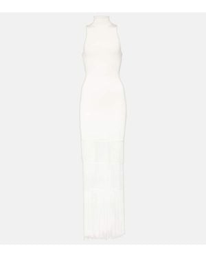 KHAITE Zare Fringed Ribbed-Knit Maxi Dress - White