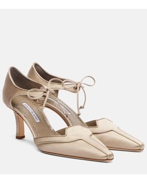 Manolo Blahnik Orata 70 Satin Court Shoes - Natural