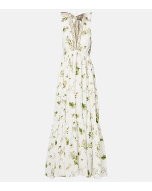 CAMILLA Robe Longue Botanical Utopia En Coton - Blanc