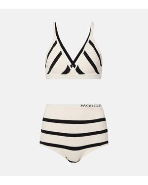 Tシャツ・カットソー MONCLER Top and culotte striped cotton blend set Bianco Moncler Top And Culotte Striped Cotton Blend Set | italist