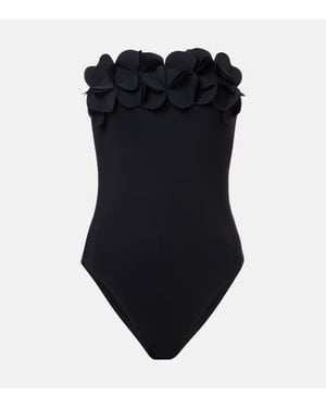 Karla Colletto Banador Tess Con Aplique Floral - Negro