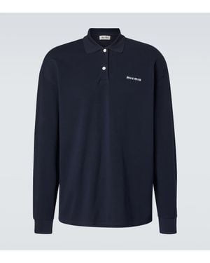 Miu Miu Polo en pique de algodon con logo - Azul