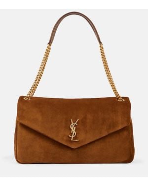 Saint Laurent Ysl C.Wall Mono Suede Satin Ca in Natural | Lyst