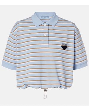 Prada Striped Cotton Pique Polo Shirt - Blue