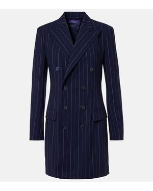Ralph Lauren Striped Double-Breasted Wool Blazer Dress - Blue