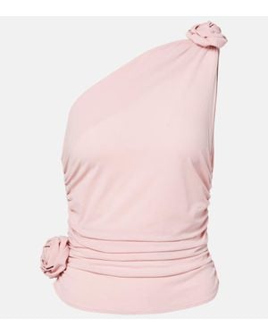 Magda Butrym Floral-Applique One-Shoulder Silk-Blend Top - Pink