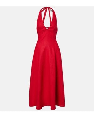 Faithfull the Brand Marais Linen Midi Dress - Red