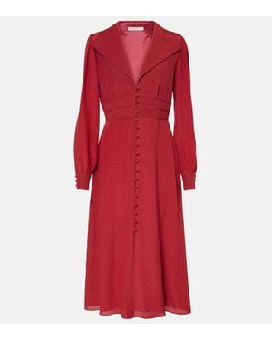 Alessandra Rich Polka-Dot Silk Midi Dress - Red