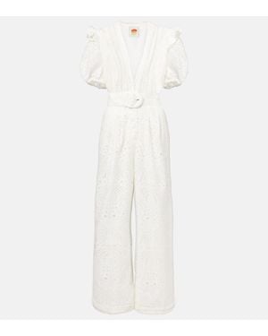 FARM Rio Broderie Anglaise Cotton Jumpsuit - White