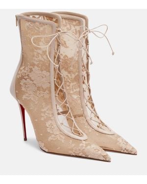 Christian Louboutin Km 100 Lace-Trimmed Leather Ankle Boots - Natural