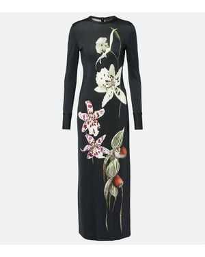 Oscar de la Renta Floral Jersey Maxi Dress - Black