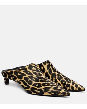 Jil Sander Pointy Leopard-Print Calf Hair Mules - Black