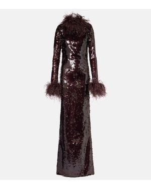 The New Arrivals Ilkyaz Ozel Zouzou Feather-Trimmed Sequined Gown - Purple