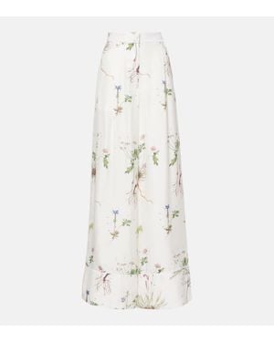 Erdem Pantalon Ample En Soie A Fleurs - Blanc