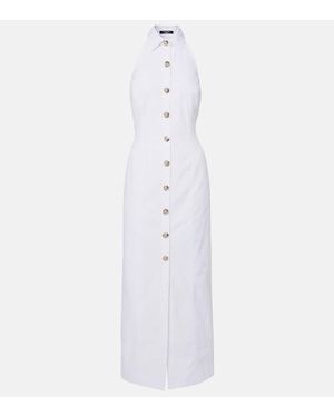 Balmain Open-Back Buttoned Poplin Shirt Dress - White