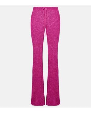 Bananhot Liz Knitted Sequined Flared Trousers - Pink