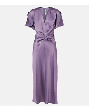 Victoria Beckham Gathered Satin Midi Dress - Purple