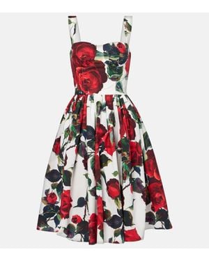 Dolce & Gabbana Calf-Length Corset Dress With Rose - Red