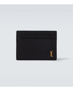 Saint Laurent Tiny Cassandre Leather Card Holder - Black