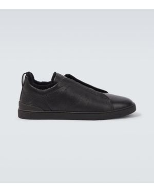 ZEGNA Triple Stitch Leather Trainers - Black