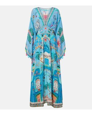 CAMILLA Embellished Printed Silk Midi Dress - Blue