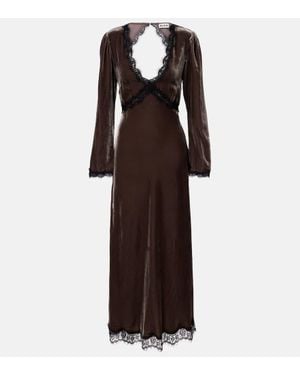 RIXO London Alesha Lace-Trimmed Velvet Midi Dress - Brown