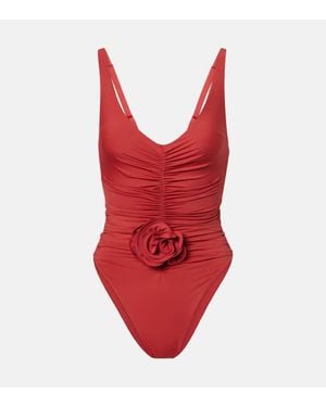Magda Butrym Floral-Applique Ruched Swimsuit - Red
