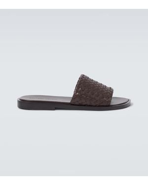 Bottega Veneta Elio Intrecciato Leather Slides - Brown