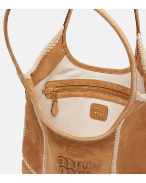 Miu Miu Ivy Suede And Crochet Bag in Brown | Lyst UK