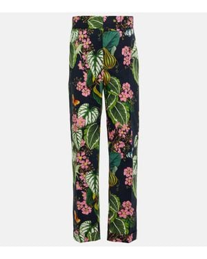 Oscar de la Renta Printed Straight Cropped Poplin Trousers - Green